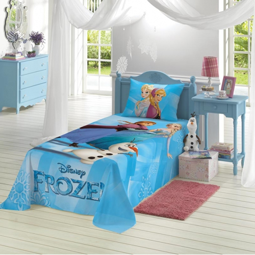 Jogo de Cama Estampado Frozen Com 2 peças 1 Sobrelençol 1,50 m x 2,10 m e 1 Fronha 50 cm x 70 cm