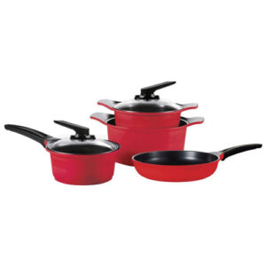 1 Conjunto De 4 Panelas Roichen Vermelhas Com 3 Tampas De Vidro