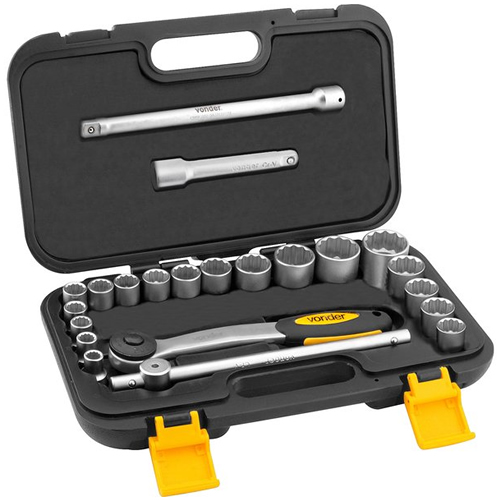 Jogo de Soquetes Estriados Encaixe 1/2, 8 mm a 32 mm com 22 Peças