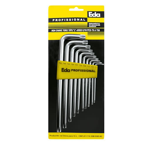 Kit Chave Torx Tipo L 10 Peças (T9 - T50) Longa