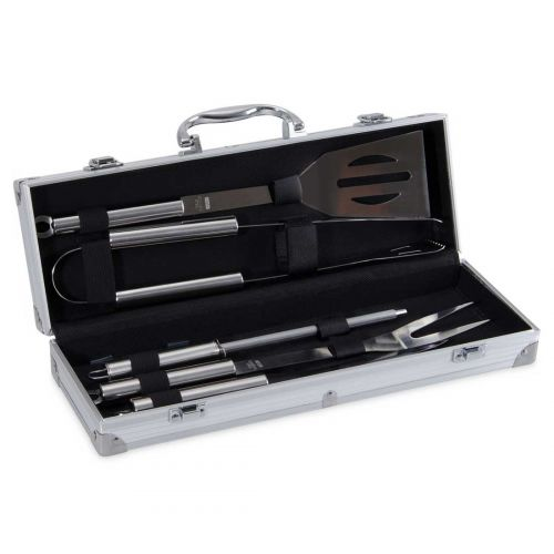 Kit Churrasco 6 peças em Aço Inox com Maleta de Alumínio