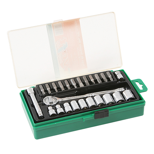 Kit Jogo Soquete Sextensão Catraca 1/4 25 Peças