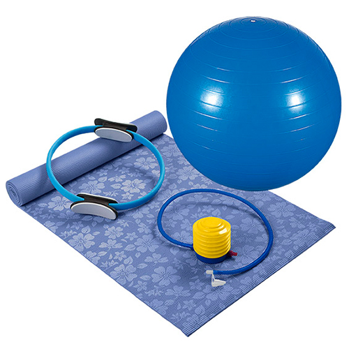 Kit Pilates 4 Peças - Bola de ginástica - Anel de Resistência - Colchonete e Inflador - 40100012