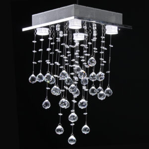 Lustre de Cristal K9 Legítimo Base Alumínio Espelhado 30x30cm 60hz GU10*4 embutido - Bivolt