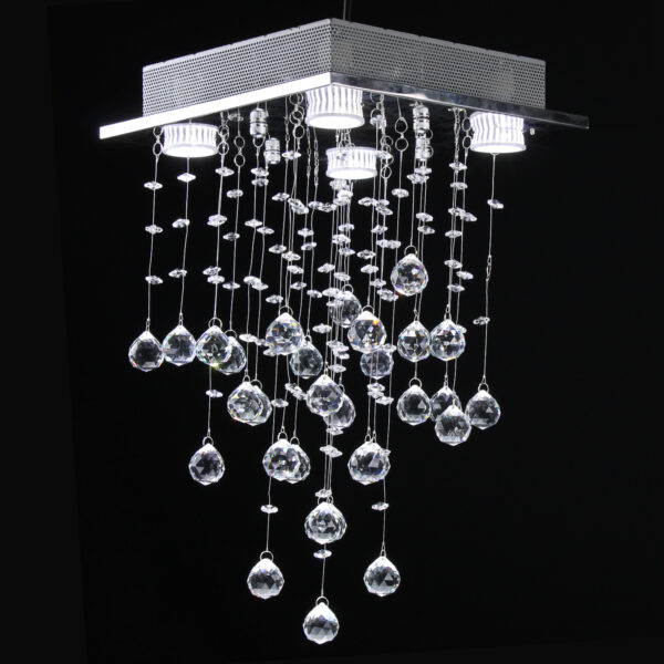 Lustre de Cristal K9 Legítimo Base Alumínio Espelhado 30x30cm 60hz GU10*4 embutido - Bivolt