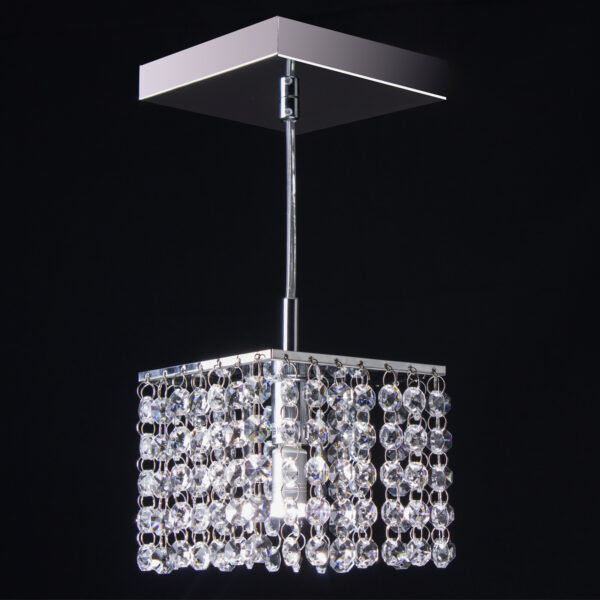 Lustre Pendente de Cristal embutido K9 Legítimo Alumínio Espelhado - 12x12cm Base - G9*1 - 60HZ - Bivolt