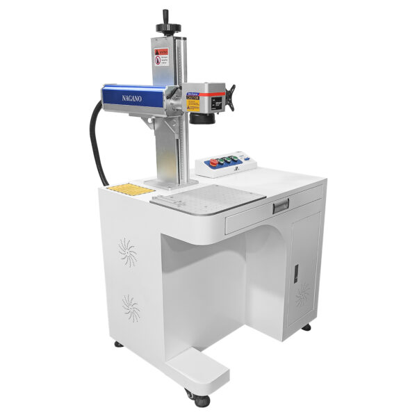 Máquina de Gravação Laser Metais Fiber de Bancada 30w com Entrada Eixo Rotativo