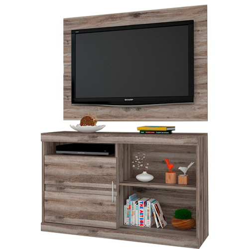 Painel e Rack Combo Fenix Teca Wood