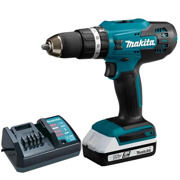 Parafusadeira/Furadeira de Impacto 1/2 Pol. 18V com 1 Bateria e Bits MAKITA-HP488DW