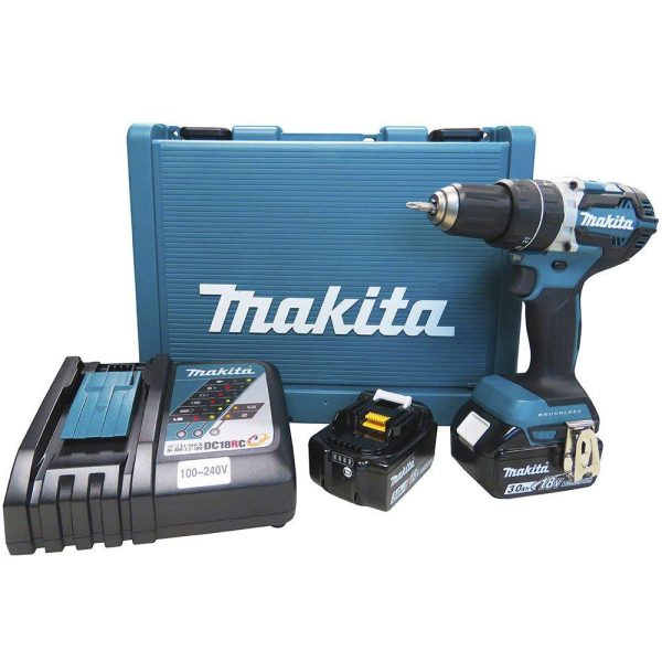 Parafusadeira/Furadeira de Impacto Brushless 18V Lition 3.0Ah com 2 Bat e Cg Bivolt MAKITA-DHP484RFE