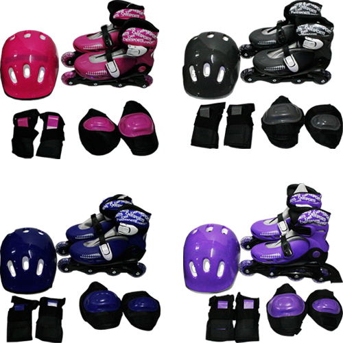 Kit Roller Radical para Crianças - Patins, Joelheiras, Cotoveleiras, Luvas e Capacete - Tam M 32-35