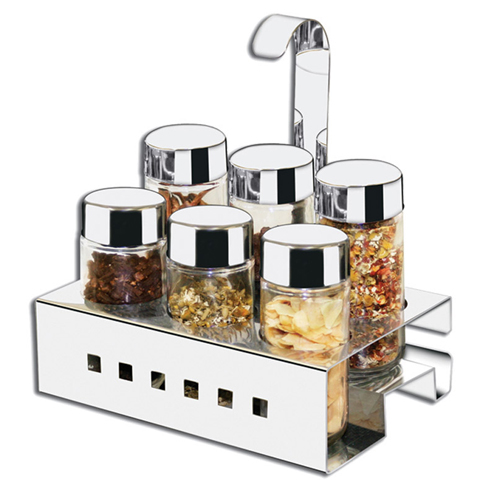 Porta Temperos Inox 6 peças com Suporte - MAK-INOX
