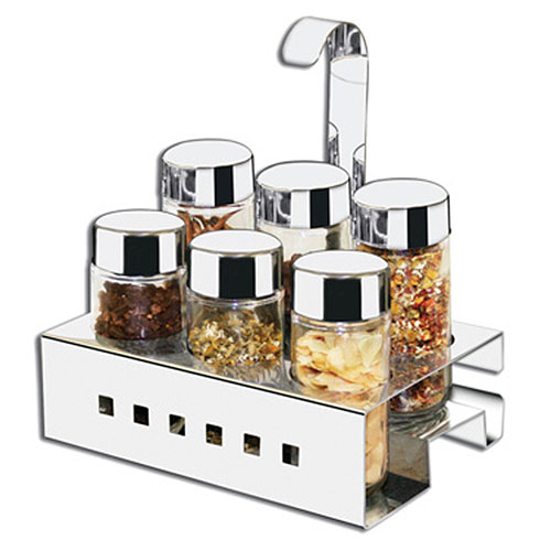 Porta Temperos Inox 6 Peças c/ Suporte - MAK-INOX