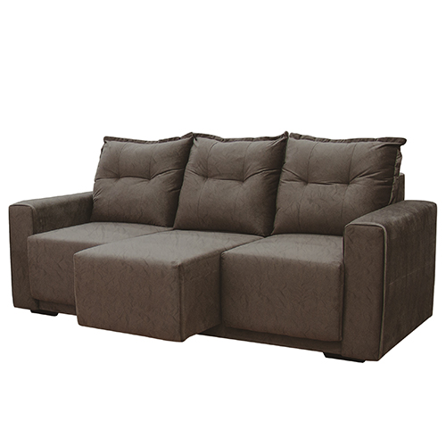 Sofá Estofado Nepal 3 Lugares com Assento Retrátil Suede Amassado Marrom Escuro