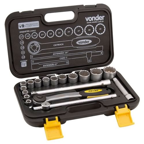 Soquete Estriado em Jogo Encaixe 1/2 10mm a 32mm com 18 Peças