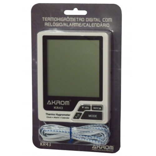 Termo-Higrômetro In/Ext Relógio Alarme Calendário KR43